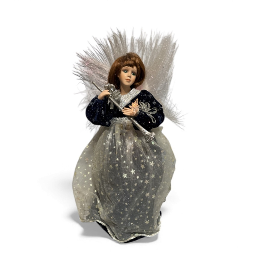 VINTAGE 1999 Working Fiber Optic Christmas Angel Tree Topper | Porcelain Face No